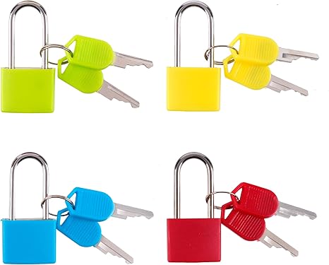 4 Pcs Suitcase Lock with Keys, Small Luggage Locks Metal Padlocks Luggage Padlocks Multicolor Mini Padlock Keyed Padlock for Backpack Locker Lock School Gym, 4 Colors