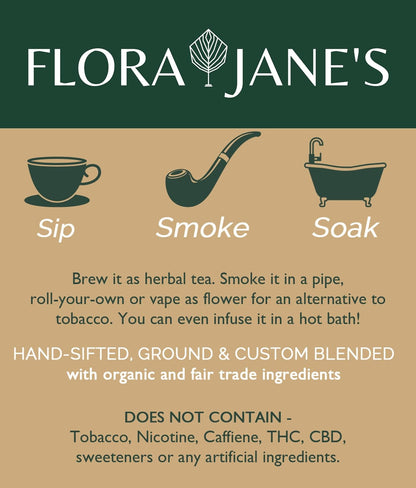 Flora Jane's Smoke & Brew - Sweet Dreams Blend for Relaxation and Sleep - Herbal Smoking Blend, Tea, and Bath Soak - Organic and Wildcrafted (Nicotine and Tobacco-Free Alternative)