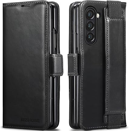 KEZiHOME for Samsung Galaxy Z Fold 6 Case, Genuine Leather Wallet Case [RFID Blocking] with Card Holder Kickstand Folio Protective Phone Cover Compatible with Galaxy Z Fold6 (Black)