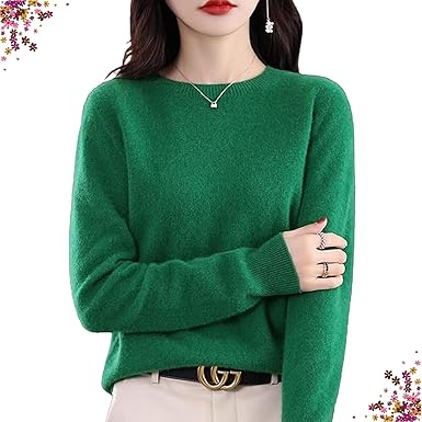 Cashmere Sweaters for Women, 2024 New Cashmere Long Sleeve Crew Neck Soft Warm Knit Jumpers Trendy Plus Size