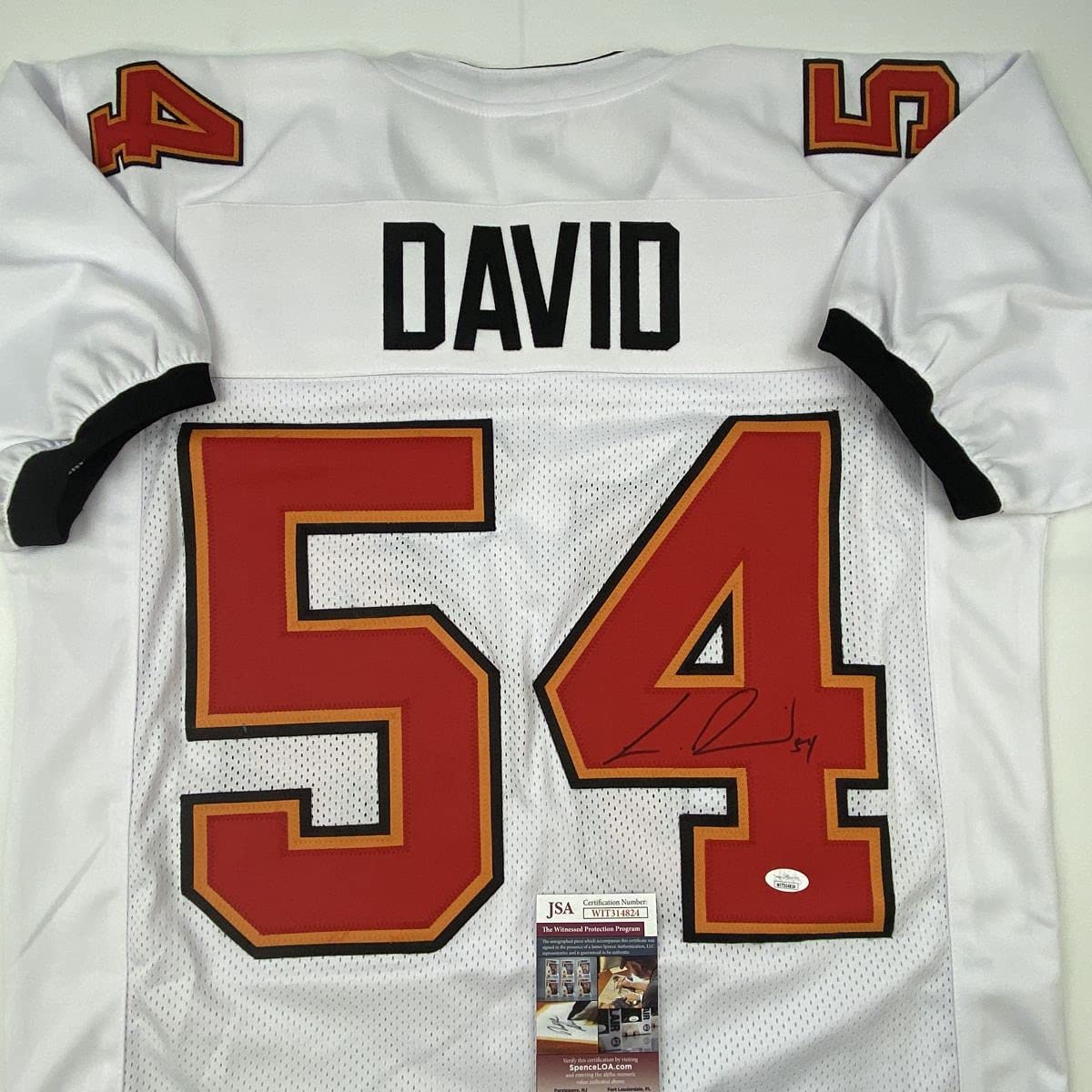 Autographed/Signed Lavonte David Tampa Bay White Football Jersey JSA COA