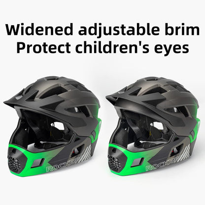 ROCKBROS Kids Full Face Bike Helmet Ages 5-14 Anti-Collision Detachable Chin