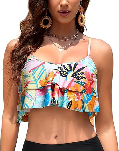 Tempt Me Ruffled Bikini Top Flounce Swimsuit for Women Bathing Suit Top Only