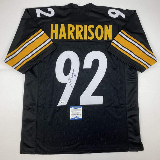 Autographed/Signed James Harrison Pittsburgh Black Football Jersey Beckett BAS COA