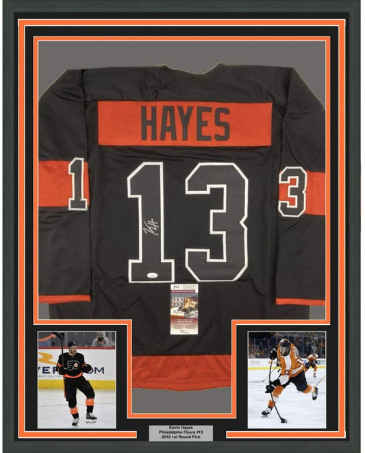 Framed Autographed/Signed Kevin Hayes 35x39 Philadelphia Black Hockey Jersey JSA COA