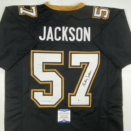 Autographed/Signed Rickey Jackson New Orleans Black Football Jersey Beckett BAS COA