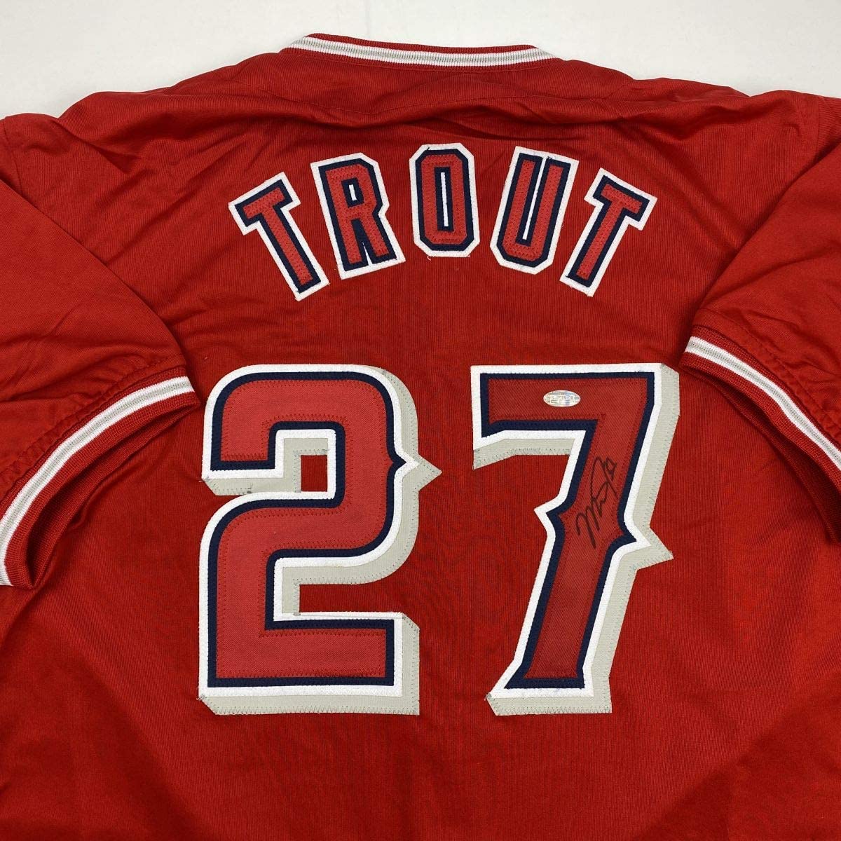 Autographed/Signed Mike Trout Los Angeles Red Baseball Jersey Steiner Sports COA Hologram Only