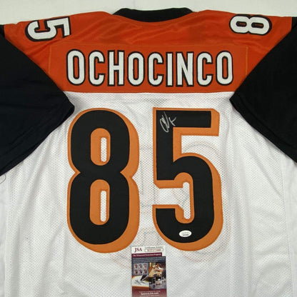 Autographed/Signed Chad Ochocinco (Johnson) Cincinnati White Football Jersey JSA COA