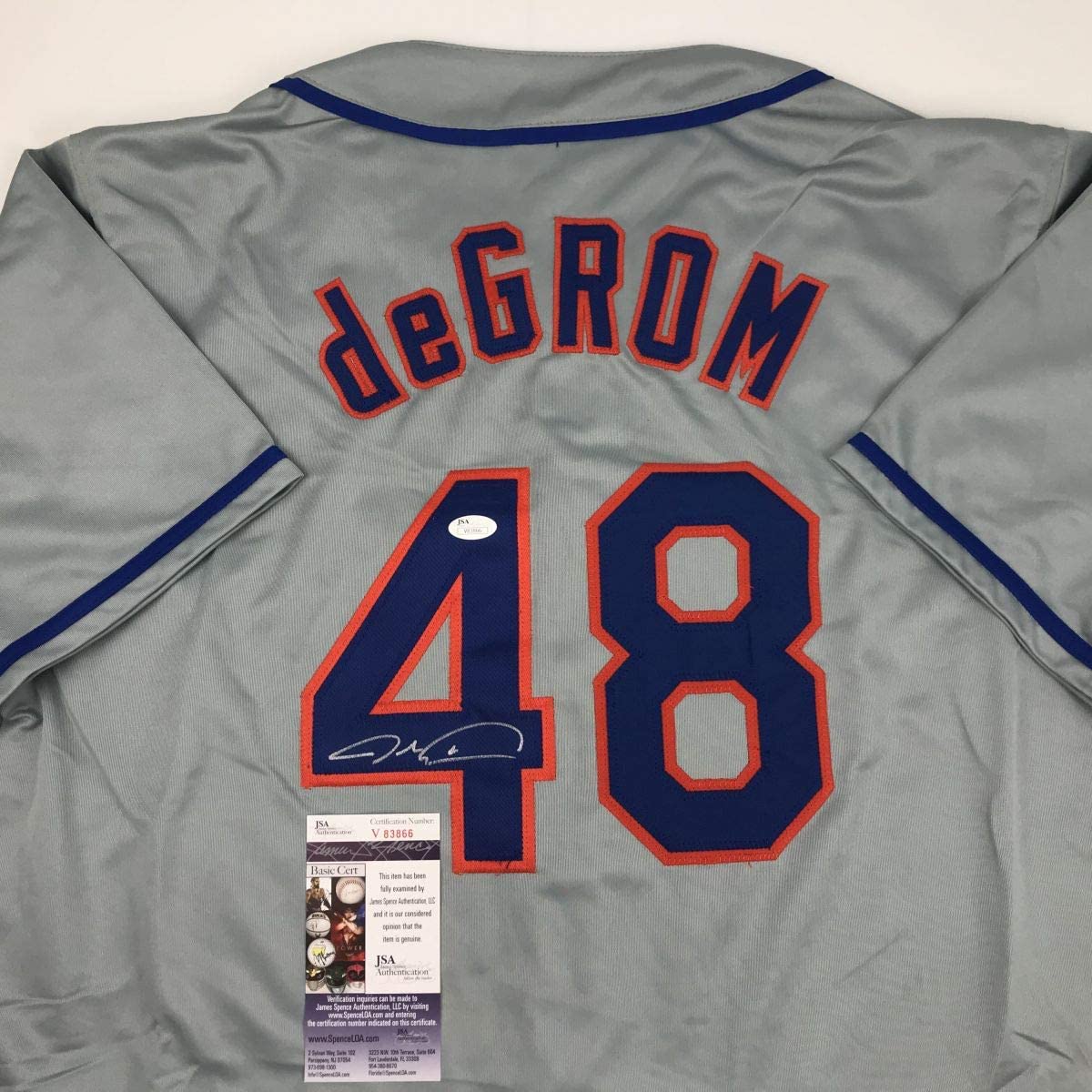 Autographed/Signed Jacob DeGrom New York NY Grey Baseball Jersey JSA COA
