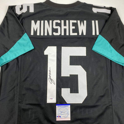 Autographed/Signed Gardner Minshew II Jacksonville Black Football Jersey PSA/DNA COA