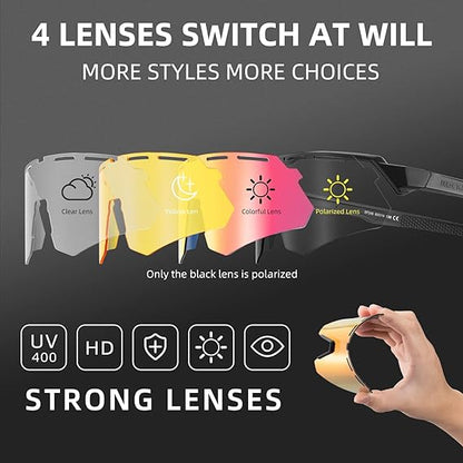 ROCKBROS Polarized Cycling Glasses with 4 Interchangeable Lenses