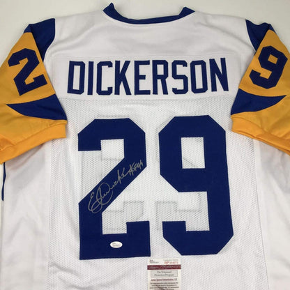 Autographed/Signed Eric Dickerson HOF 99 Los Angeles LA White Football Jersey JSA COA