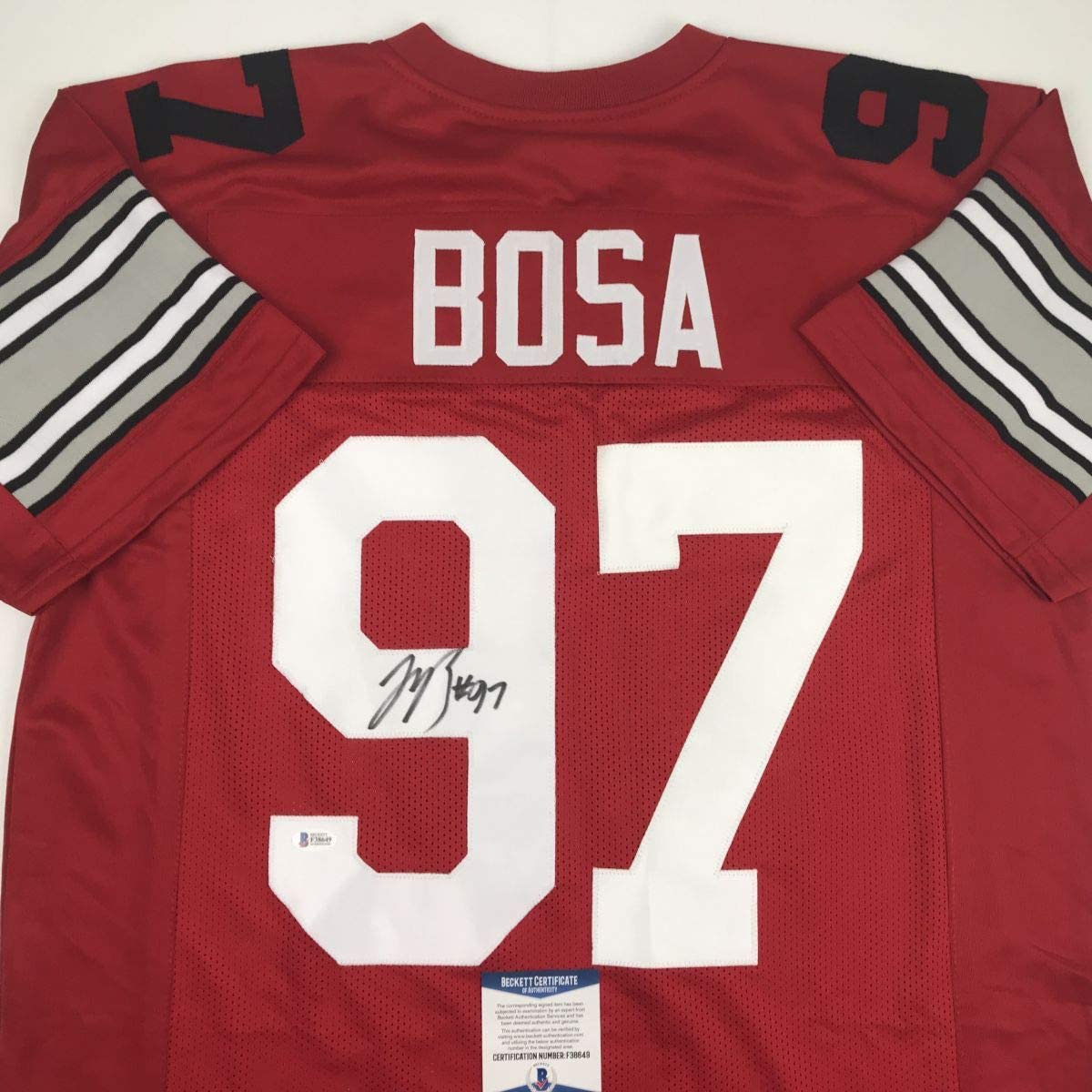 Autographed/Signed Joey Bosa Ohio State Red College Football Jersey Beckett BAS COA