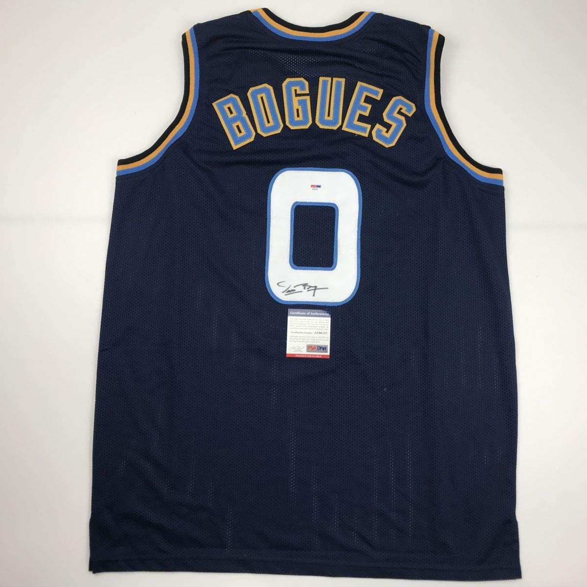 Autographed/Signed Muggsy Bogues Space Jam Monstars Blue Basketball Jersey PSA/DNA COA