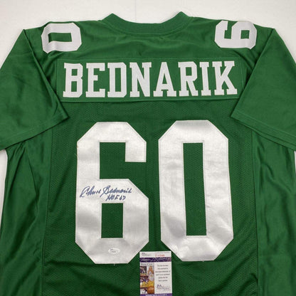 Autographed/Signed Chuck Bednarik HOF 67 Philadelphia Kelly Green Football Jersey JSA COA