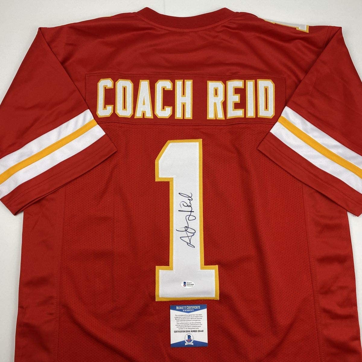 Autographed/Signed Andy Reid Coach Kansas City Red Football Jersey Beckett BAS COA