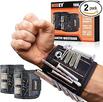 HIEEY 2 Pieces Magnetic Wristband for Holding Screws, Gifts for Men, Tool Belt Magnetic Wristband for Holding Screws, Cool Gadgets Christmas Gifts for Him Men Women Husband (Gift Box)