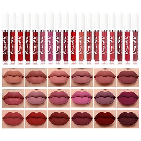 BONNIE CHOICE 18Pcs Matte Liquid Lipstick Set, Waterproof Long Lasting Non-Stick Cup Nude Lipstick Dark Red Lipstick for Women 24 Hour High Pigmented Lip Gloss Set Valentine's Day Gifts for Women