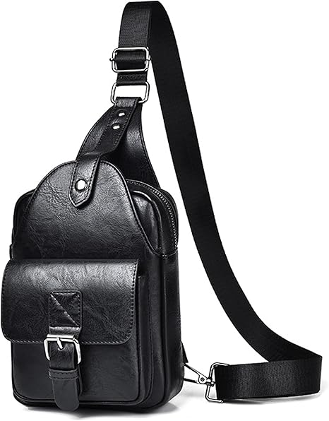 Men's Crossbody Bag Small Leather Sling Bag Multi-pocket Shoulder Bag Mini Chest Bag for Hiking Travel