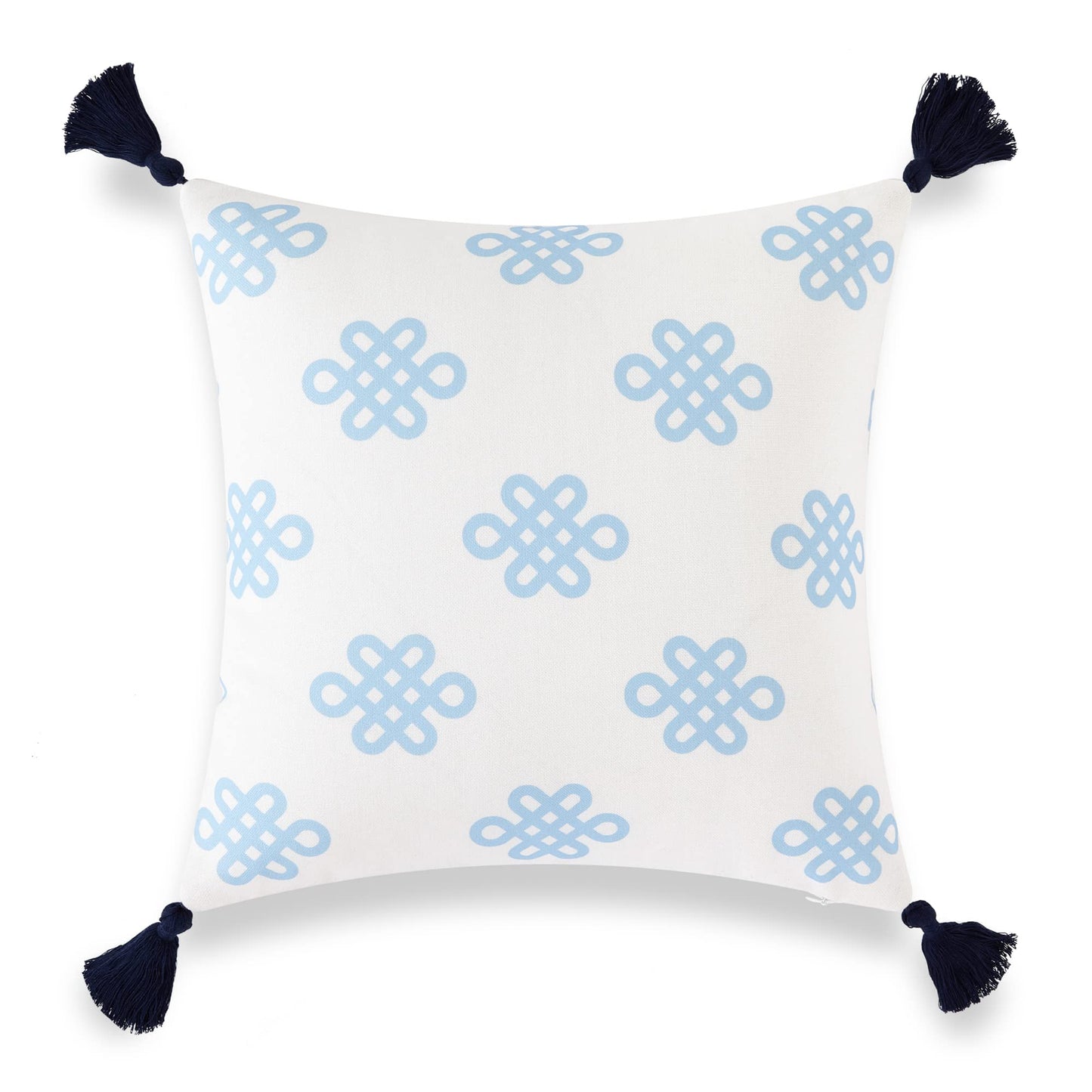 Coastal Patio Indoor Outdoor Pillow Cover ONLYBlue Greek Key Knot Tassel,18"x18"