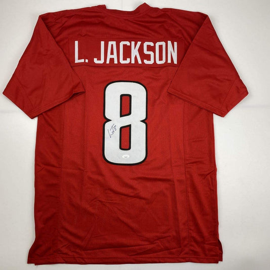 Autographed/Signed Lamar Jackson Louisville Red College Football Jersey JSA COA