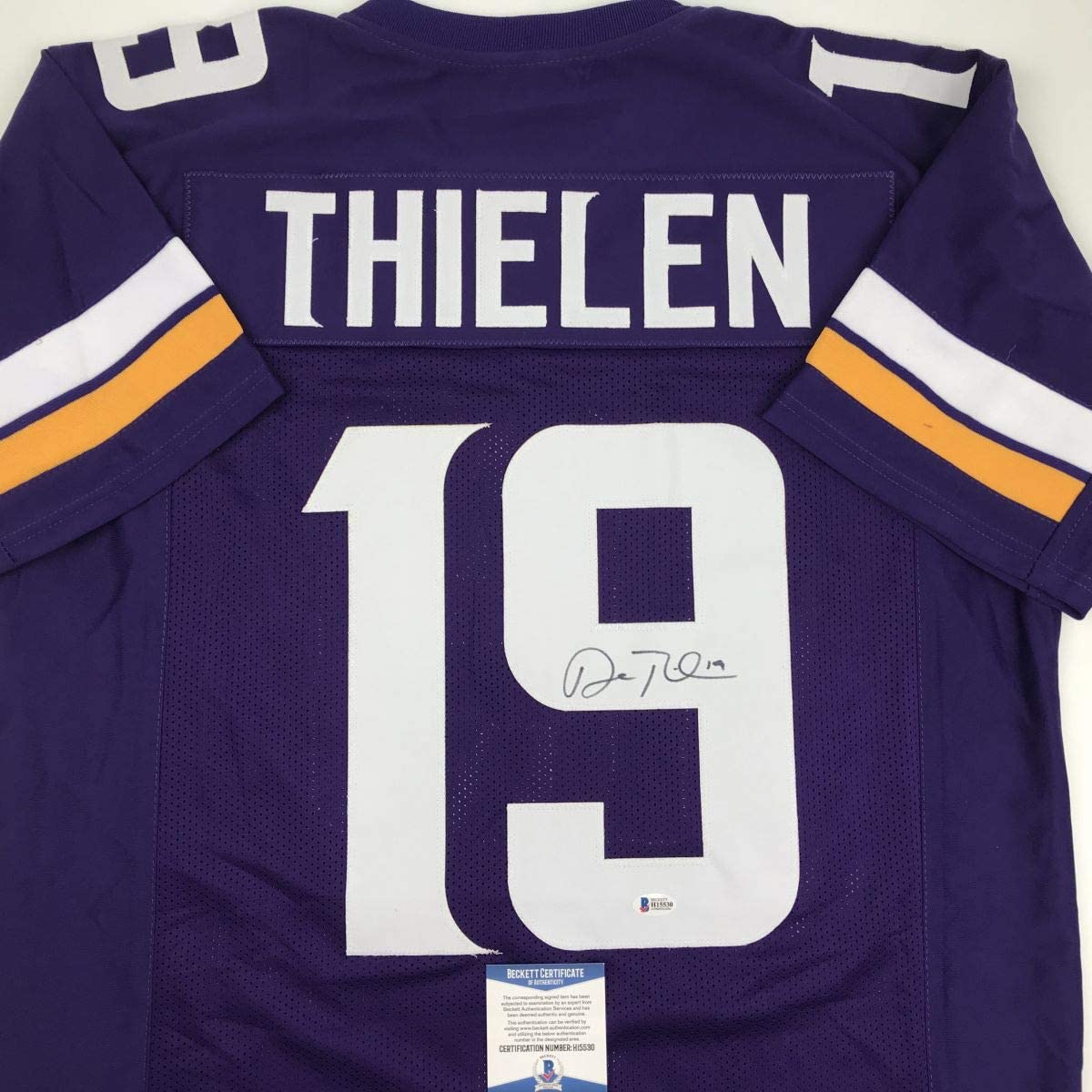Autographed/Signed Adam Thielen Minnesota Purple Football Jersey Beckett BAS COA