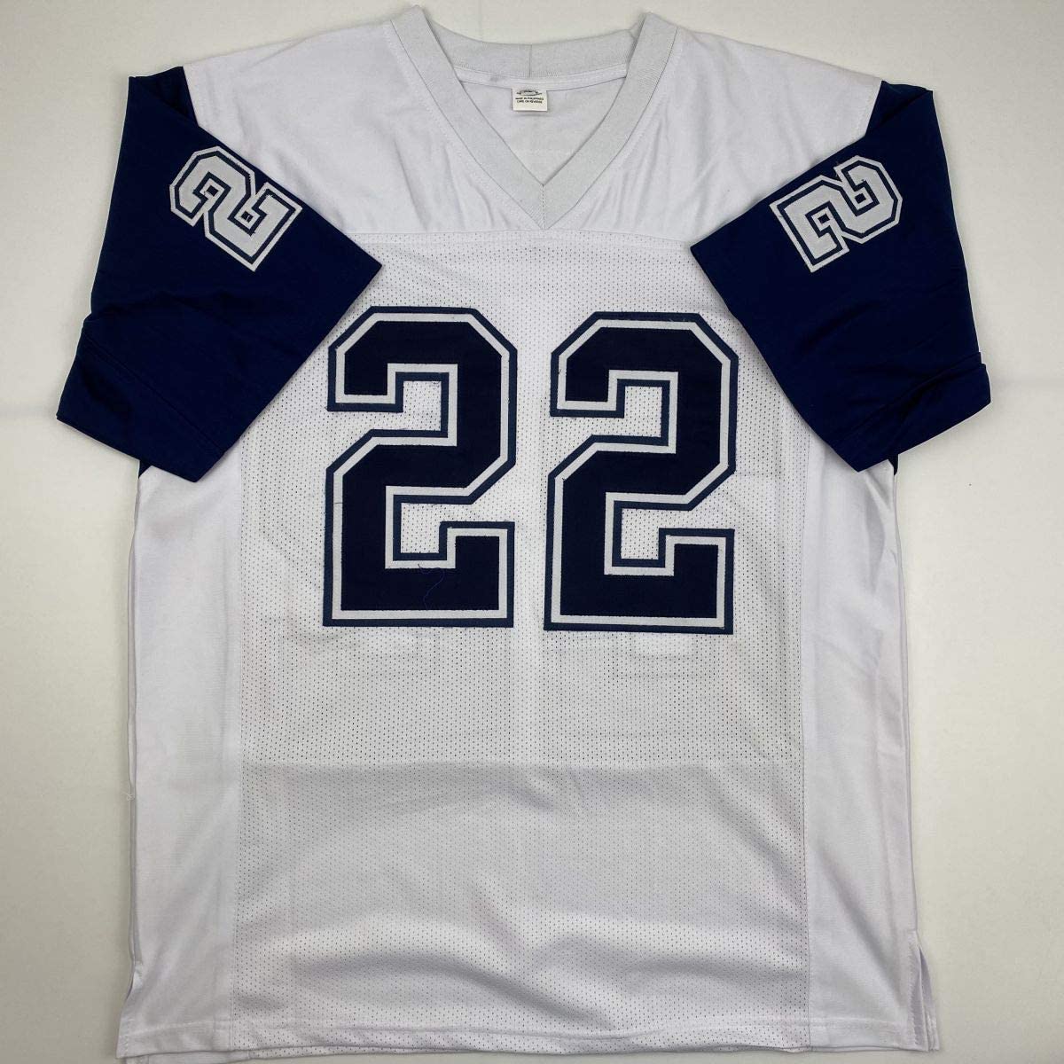 Autographed/Signed Emmitt Smith Dallas White Football Jersey GTSM COA Hologram Only