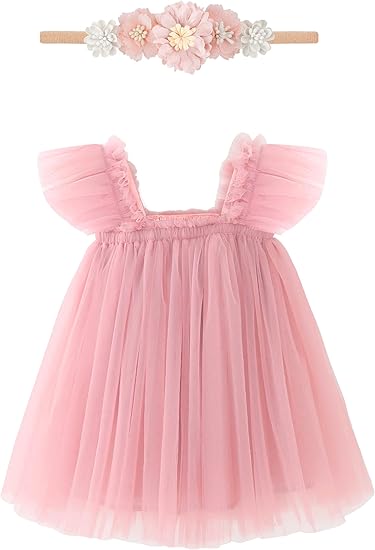 Baby Girl First Birthday Outfit Cake Smash 1st Birthday Dress with Flower Headband