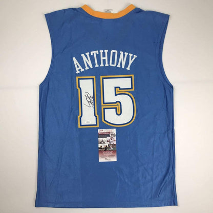 Autographed/Signed Carmelo Anthony Denver Blue Basketball Jersey JSA COA
