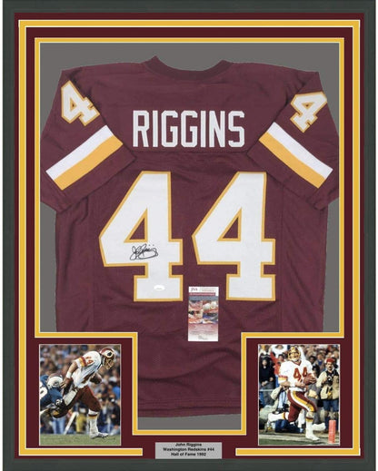 Framed Autographed/Signed John Riggins 35x39 Washington Burgundy Football Jersey JSA COA