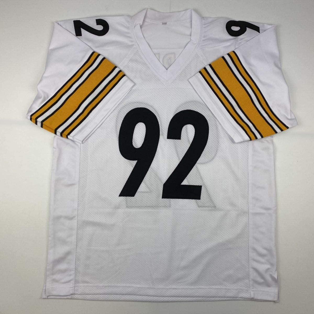 Autographed/Signed James Harrison Pittsburgh White Football Jersey Beckett BAS COA