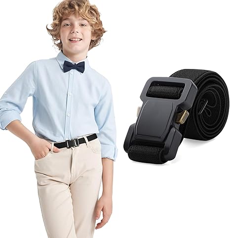 SUOSDEY Boys Elastic Adjustable Stretch Belt with Easy Clasp Alloy Buckle for Kids Uniform & Daily School Wear
