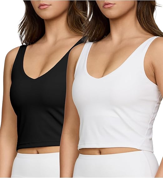 PURE CHAMP 2pk Sports Bras for Women Medium Support Crop Tops Tank Top for Women Camisole Cami Workout Tops Removable Padding
