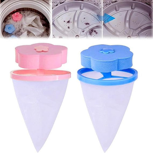 2024 New Floating Hair Filtering Mesh Removal, Lint Catcher for Washing Machine Wool Device, Reusable Laundry Lint Mesh Bag Pet Hair Remover for Laundry (A- Blue+Pink)