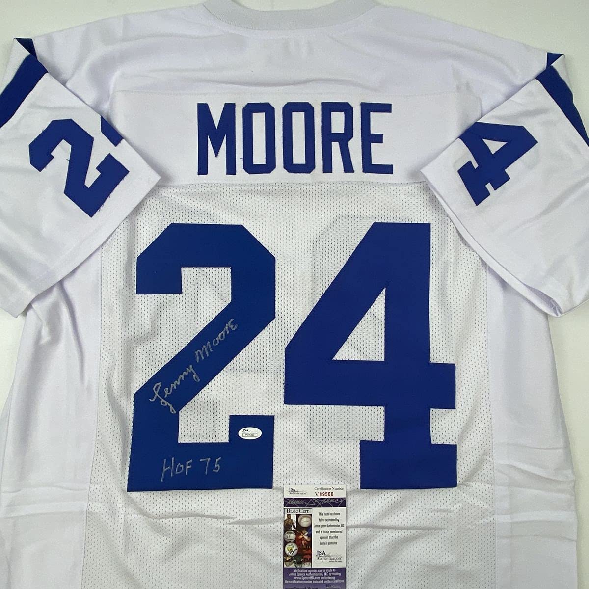 Autographed/Signed Lenny Moore HOF 75 Baltimore White Football Jersey JSA COA
