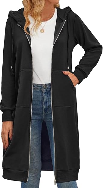 Zeagoo Women's Zip Up Hoodies Oversized Fleece Long Tunic Sweatshirts Casual Long Sleeve 2024 Fall Hoodie Jacket Coat