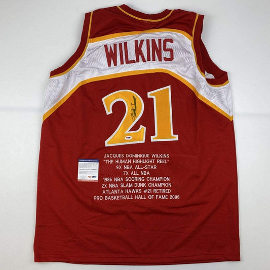 Autographed/Signed Dominique Wilkins Atlanta Red Stat Basketball Jersey PSA/DNA COA