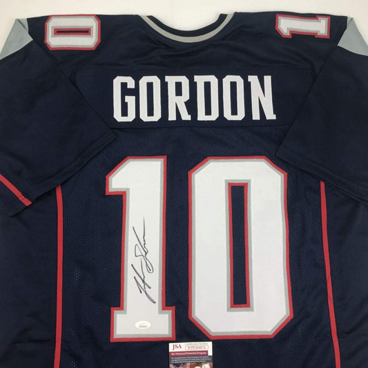Autographed/Signed Josh Gordon New England Blue Football Jersey JSA COA