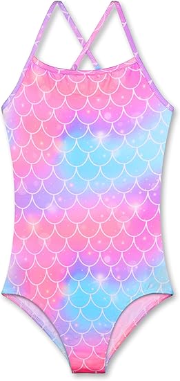 KSK KAISHEK Girls' Sparkle One-Piece Swimsuit 4-12Y Adjustable Crossback Straps Shimmer Bathing Suit for Beach Pool