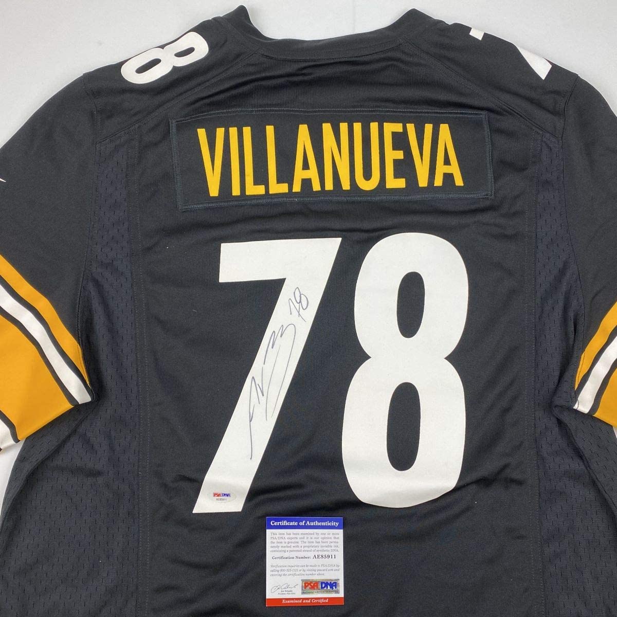Autographed/Signed Alejandro Villanueva Pittsburgh Black Football Jersey PSA/DNA COA