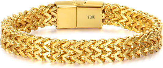 18K gold men's hip-hop Cuban chain solid 14K gold mesh bracelet Father's Day, birthday, Christmas gift