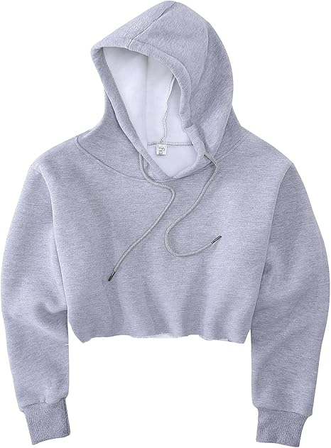 Women's Cropped Hoodie Fleece Long Sleeve Pullover Cut Off Hood Sweatshirt