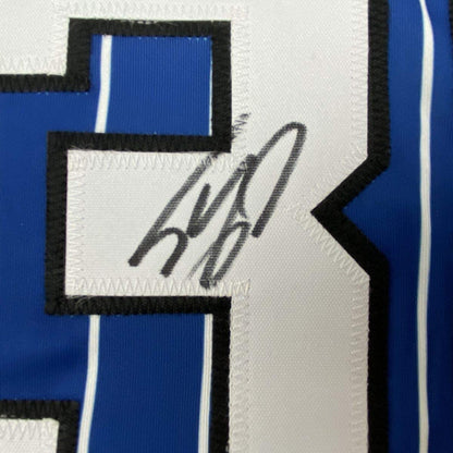 Autographed/Signed Shaquille Shaq O'Neal Orlando Blue Pinstripe Basketball Jersey JSA COA