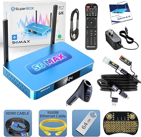 2025 S6 Max Bundle with Built in Voice Control System Time Shift, Android Smart Box Includes Voice Remote Detailed Setup Guide (Parental Control Time Included)