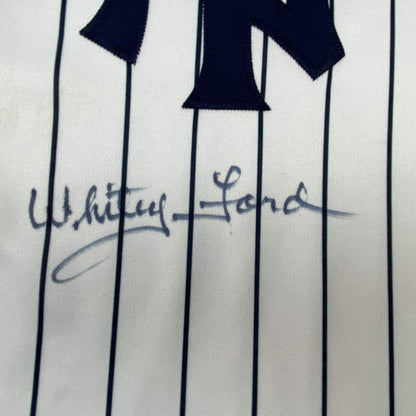 Autographed/Signed Whitey Ford New York Pinstripe Baseball Jersey PSA/DNA COA