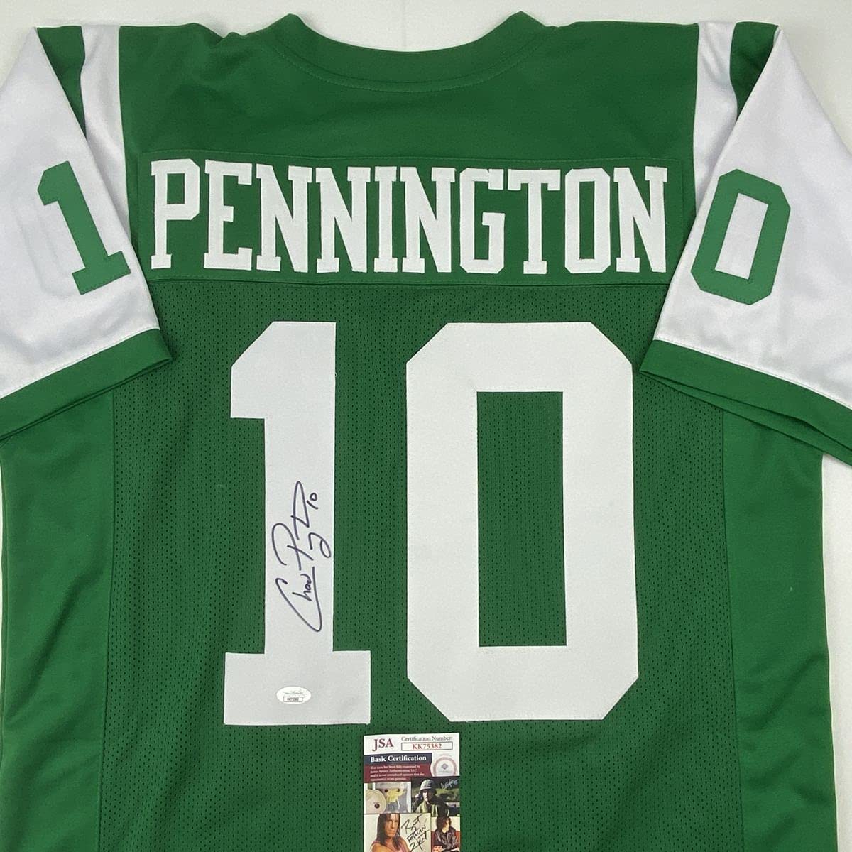 Autographed/Signed Chad Pennington New York Green Football Jersey JSA COA