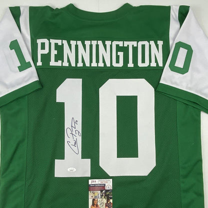 Autographed/Signed Chad Pennington New York Green Football Jersey JSA COA