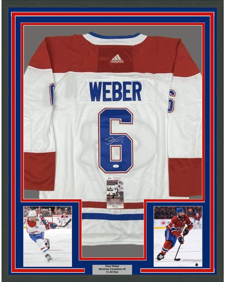 Framed Autographed/Signed Shea Weber 35x39 Montreal White Hockey Jersey JSA COA
