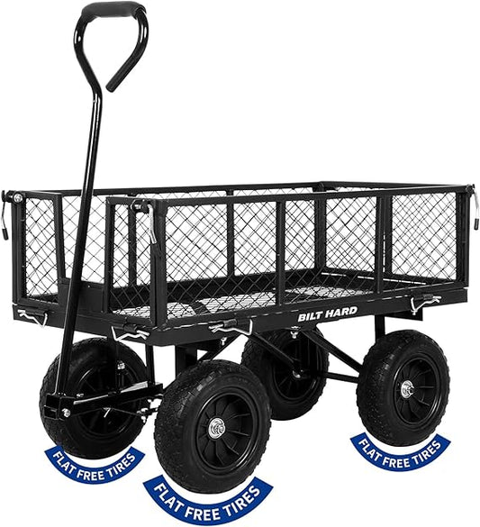 400 lbs 10" Flat Free Tires Steel Garden Cart with 180Ǎ Rotating Handle and Removable Sides, 4 Cu.Ft Capacity Utility Heavy Duty Garden Carts and Wagons