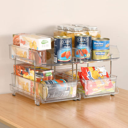 Simetufy 2 Tier Clear Organizer with Dividers, Multi-Purpose Slide-Out - 1 Pack